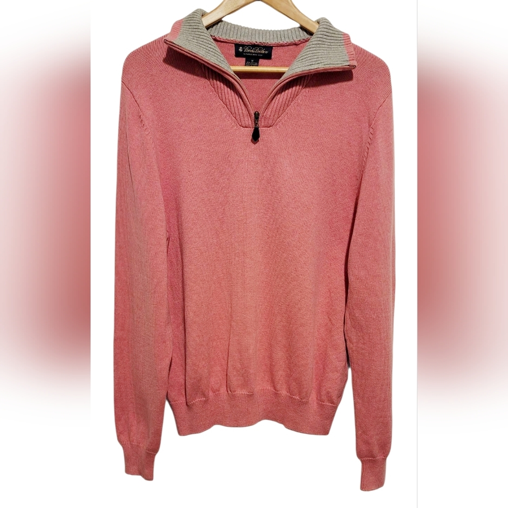Brooks Brothers Men's Pink / Gray Cashmere Blend Quarter Zip-Up Sweater